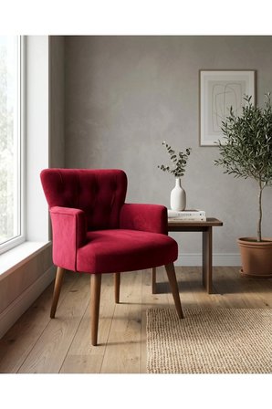Azra Mobilya Roma Bordo Babyface Kumaş Berjer Ceviz Ahşap Ayaklı Modern Tekli Koltuk