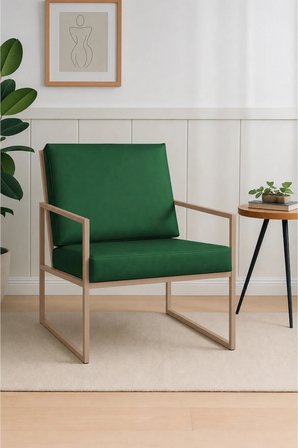 Azra Mobilya İskandinav Berjer Tekli Koltuk Yeşil Suni Deri 64x68x86cm