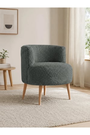 Azra Mobilya Sydney Berjer Taş Gri Welsoft Kumaş Ahşap Ayak Modern Tasarım 66 cm Yükseklik