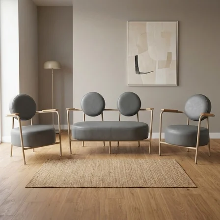 Venüs 2+1+1 Deri Ofis & Büro İş Yeri Bekleme Koltuğu Takımı – Cappuccino Metal İskelet - Gri