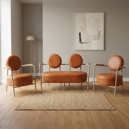 Venüs 2+1+1 Deri Ofis & Büro İş Yeri Bekleme Koltuğu Takımı – Cappuccino Metal İskelet - Taba