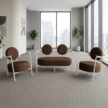 Venüs 2+1+1 Soft Kumaş Ofis & Büro İş Yeri Bekleme Koltuğu Takımı – Beyaz Metal İskelet - Kahverengi