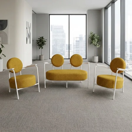 Venüs 2+1+1 Soft Kumaş Ofis & Büro İş Yeri Bekleme Koltuğu Takımı – Beyaz Metal İskelet - Sarı