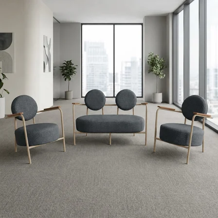 Venüs 2+1+1 Soft Kumaş Ofis & Büro İş Yeri Bekleme Koltuğu Takımı – Cappuccino Metal İskelet - Antra