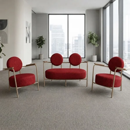 Venüs 2+1+1 Soft Kumaş Ofis & Büro İş Yeri Bekleme Koltuğu Takımı – Cappuccino Metal İskelet - Kırmı