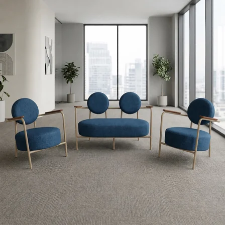 Venüs 2+1+1 Soft Kumaş Ofis & Büro İş Yeri Bekleme Koltuğu Takımı – Cappuccino Metal İskelet - Mavi