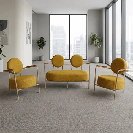 Venüs 2+1+1 Soft Kumaş Ofis & Büro İş Yeri Bekleme Koltuğu Takımı – Cappuccino Metal İskelet - Sarı