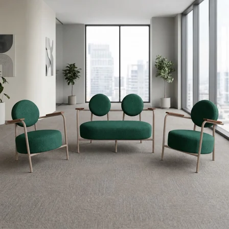 Venüs 2+1+1 Soft Kumaş Ofis & Büro İş Yeri Bekleme Koltuğu Takımı – Cappuccino Metal İskelet - Yeşil