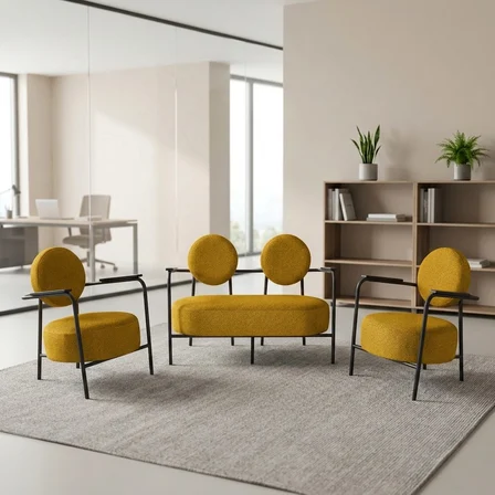 Venüs 2+1+1 Soft Kumaş Ofis & Büro İş Yeri Bekleme Koltuğu Takımı – Siyah Metal İskelet - Sarı