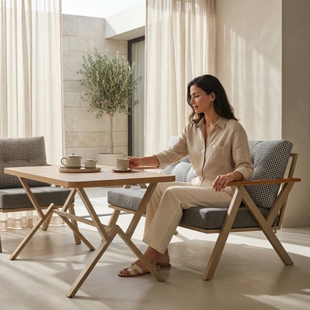 Venedik 2+1+1+ 70x120 Ceviz Desenli Masa Metal Balkon Takımı Keten Dokulu Kumaş – Cappuccino Metal -