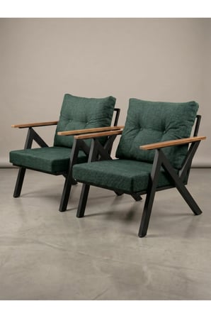 Azra Mobilya Venedik 2'li Berjer Seti Yeşil Keten Dokulu Siyah Metal İskeletli 66x77x85cm
