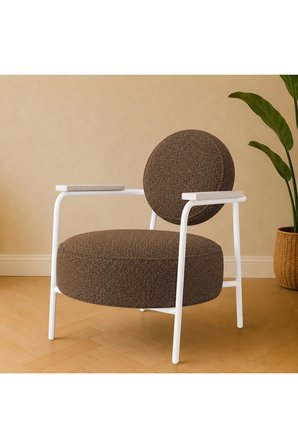 Azra Mobilya Venüs Berjer Tekli Koltuk Kahverengi Soft Buklet Kumaş Beyaz Metal İskelet 60x62x87 cm