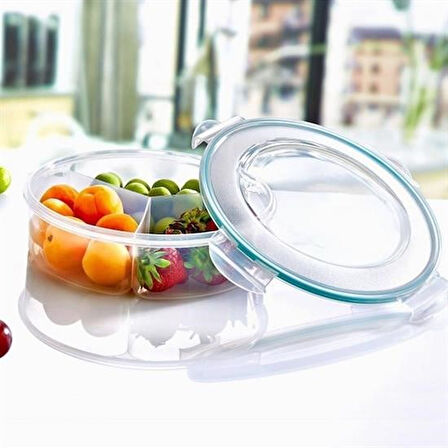  3 Bölmeli Sızdırmaz Contalı Kilitli Kapaklı 1,35 Litre yuvarlak Erzak Saklama Kabı LC-500