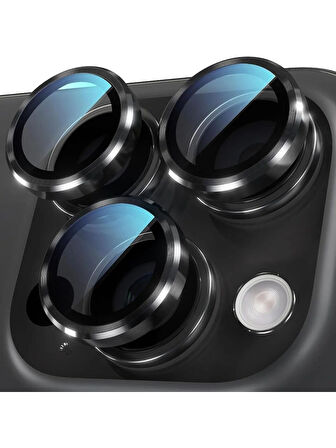 Iphone 16 Pro ve 16 Pro Max Siyah (Black) Titanyum Uyumlu Kamera Lens Koruyucu Cam