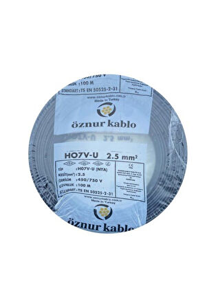 Öznur 2.5 mm Nya %100 Bakır Tek Damar Kablo Siyah Renk 1 Top 100 Metre