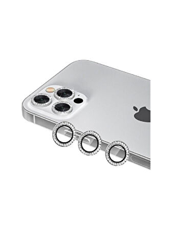 İphone 12 Pro Max Silver Uyumlu Swarovski Taşlı Kamera Lens Koruyucu Cam