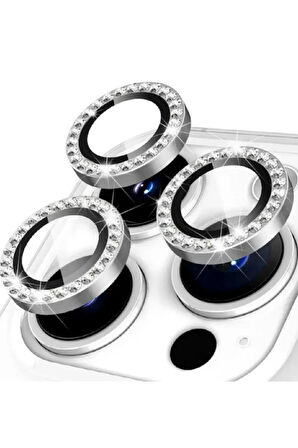 İphone 14 Pro Ve 14 Pro Max Silver Uyumlu Swarovski Taşlı Kamera Lens Koruyucu Cam