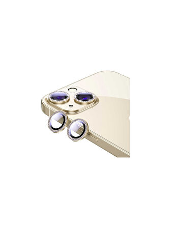 İphone 13 ve 13 Mini Gold Uyumlu Swarovski Taşlı Kamera Lens Koruyucu Cam