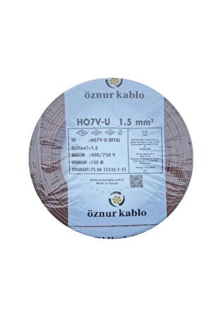 Öznur 1.5 mm Nya %100 Bakır Tek Damar Kablo Kahverengi 1 Top 100 Metre