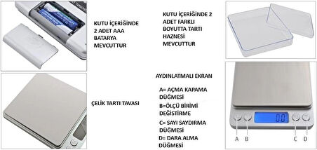 Dijital Hassas Mutfak Ve Kuyumcu Terazisi 3000gr/0.1 Hassasiyet