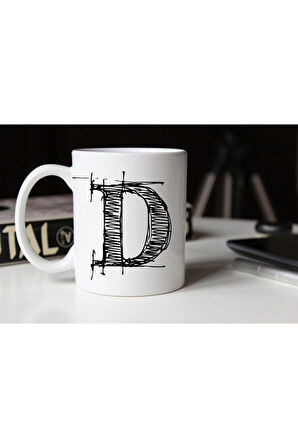 Özel Çizim D Harfli Porselen Kupa Tfshr-05