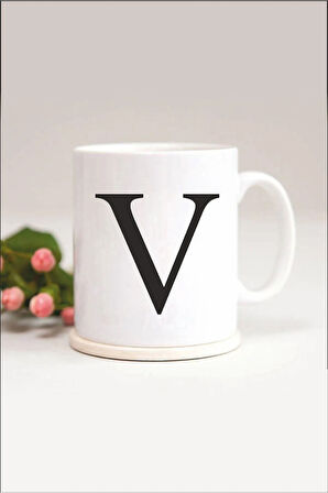 V Harfli Baskılı Kupa Bardak