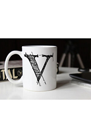 Özel Çizim V Harfli Porselen Kupa Tfshr-26