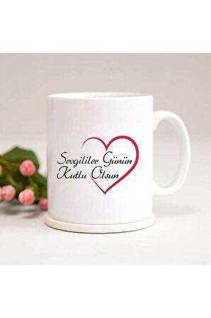 Sevgililer Günü Kalpli Baskılı Kupa Bardak
