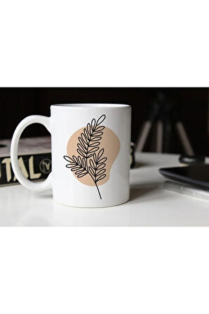 Soyut Tasarım Çiçek Temalı Beyaz Porselen Kupa- 003 Tfspr-31