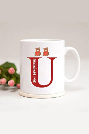 Ayıcıklı Ü Harfli Baskılı Kupa Bardak