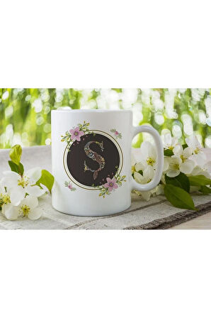 Çiçek Çerçeveli Özel Seri Ş Harfli Porselen Kupa Tfscb-022