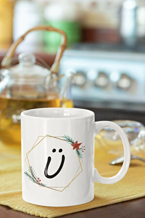 Ü Harfi Baskılı Porselen Kupa Bardak