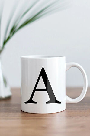 Beyaz A Harfi Baskılı Kupa Bardak