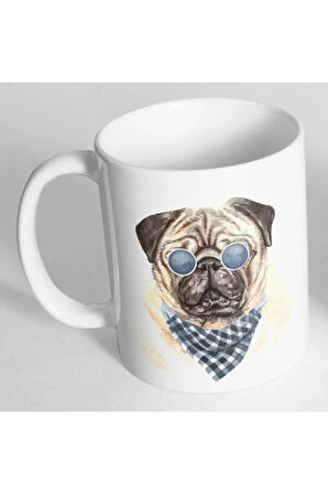 Pug Fular Gözlüklü Baskılı Kupa Bardak