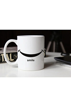 Özel Tasarım Smile Baskılı Beyaz Kupa Bardak Tfkr