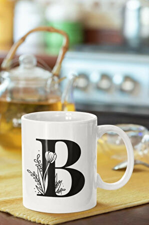 B Harfi Baskılı Porselen Kupa Bardak