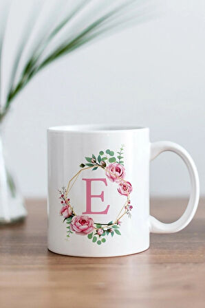 Beyaz E Harfi Baskılı Kupa Bardak