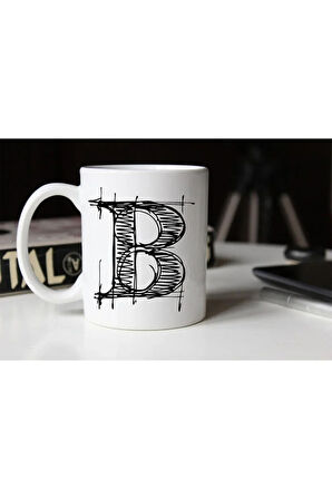 Özel Çizim B Harfli Porselen Kupa Tfshr-02