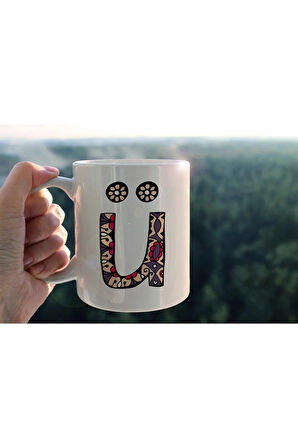 Özel Tasarım Ü Harfli Porselen Kupa Tfhr-25