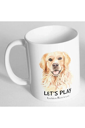 Beyaz Let's Play Golden Retriever Yazılı Resimli Kupa Bardak