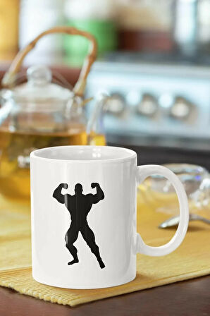 Kaslı Adam Silüeti Baskılı Porselen Kupa Bardak