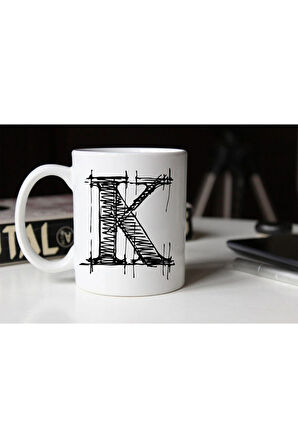 Özel Çizim K Harfli Porselen Kupa Tfshr-13