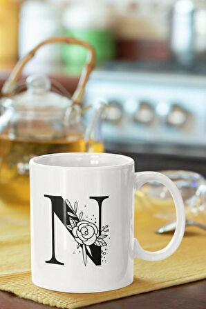 N Harfi Baskılı Porselen Kupa Bardak