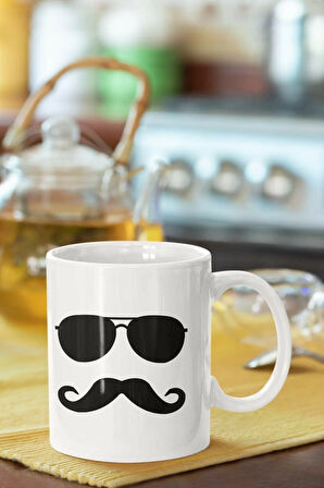 Pala Bıyıklı Baskılı Porselen Kupa Bardak