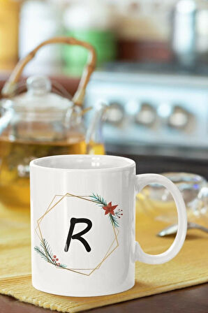 R Harfi Baskılı Porselen Kupa Bardak