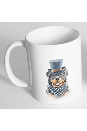 Rottweiler Melon Şapkalı Baskılı Kupa Bardak