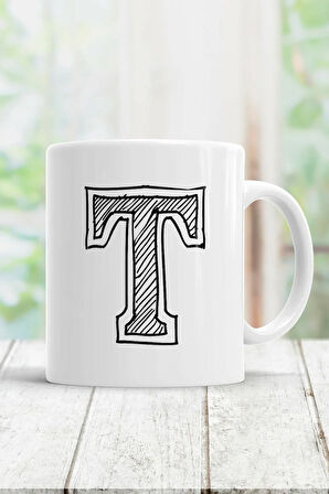 T Harfi Baskılı Kupa Bardak