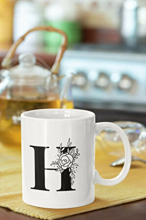 H Harfi Baskılı Porselen Kupa Bardak