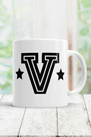 V Harfi Baskılı Kupa Bardak