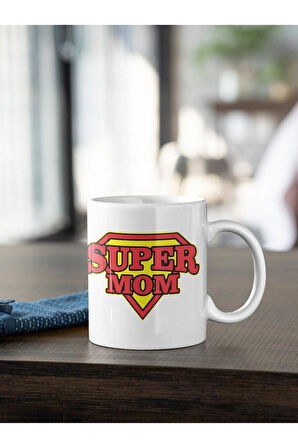 Süper Mom Anne Yazı Baskılı Kupa Beyaz